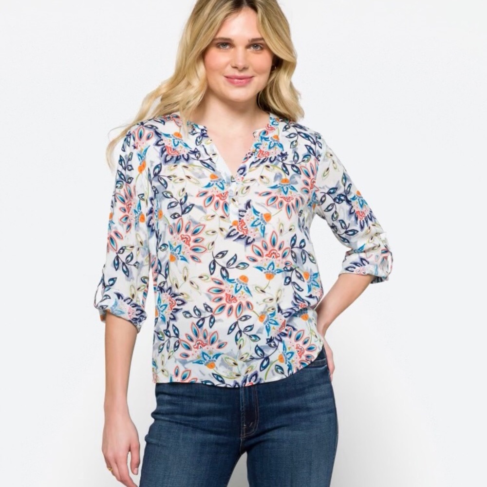 Pale Sky Koda Split-Neck Floral Top (size S)